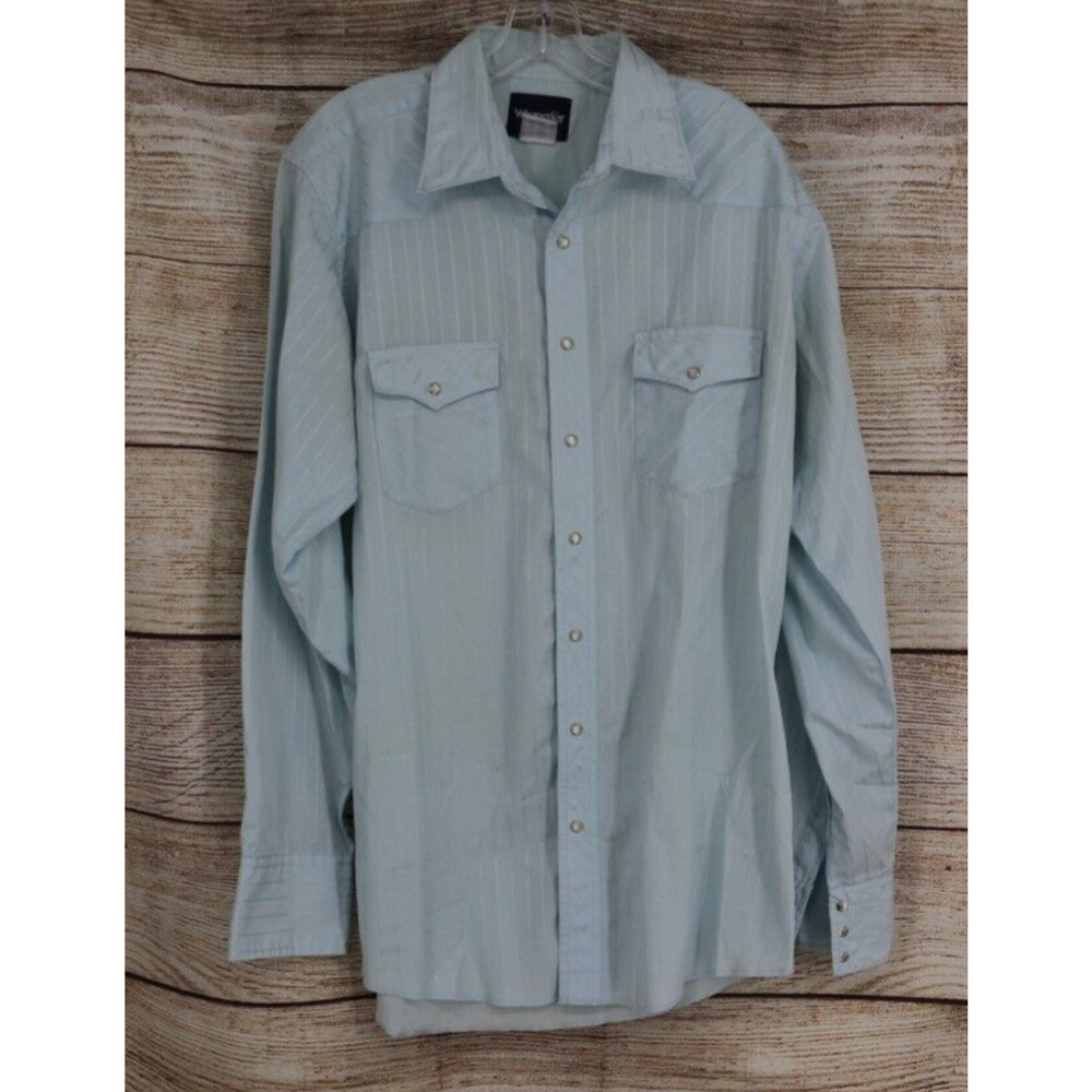 VINTAGE Wrangler Mens Brushpopper Western Pearl Snap Long Sleeve Shirt Sz Large